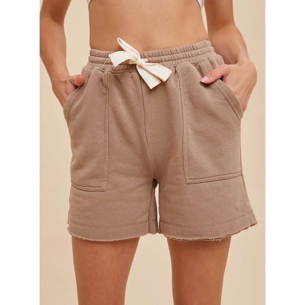 Garment Washed French Terry Shorts - Taupe